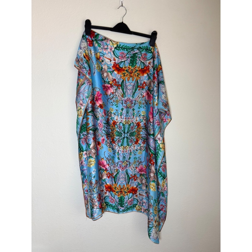 Floral flower Scarf wrap coverup Blue Botanical Print  76 x 35 inch satin